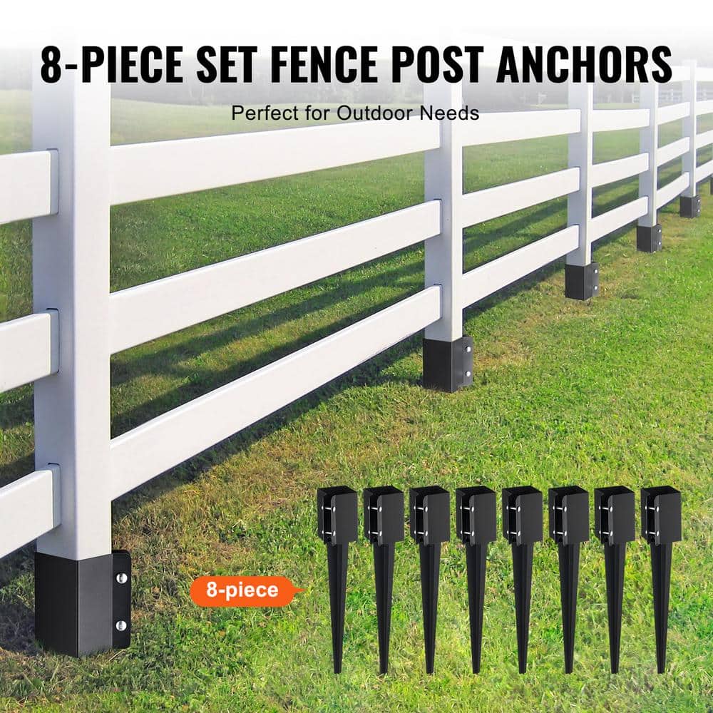 VEVOR Fence Post Anchor Ground Spike 8-Pack 24 in. x 4 in. x 4 in. Outer Diameter Metal Black Powder Coated Post Stake Ground.