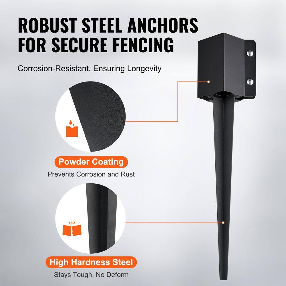 VEVOR Fence Post Anchor Ground Spike 8-Pack 24 in. x 4 in. x 4 in. Outer Diameter Metal Black Powder Coated Post Stake Ground.
