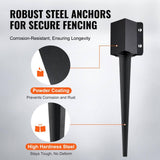 VEVOR Fence Post Anchor Ground Spike 8-Pack 24 in. x 4 in. x 4 in. Outer Diameter Metal Black Powder Coated Post Stake Ground.