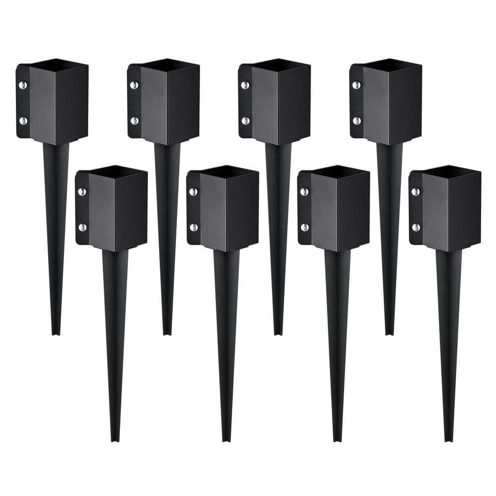 VEVOR Fence Post Anchor Ground Spike 8-Pack 24 in. x 4 in. x 4 in. Outer Diameter Metal Black Powder Coated Post Stake Ground.