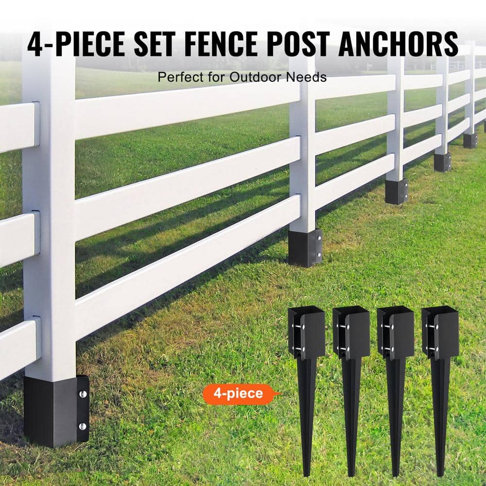 VEVOR Fence Post Anchor Ground Spike,4 Pack 24 in. L x 4 in. W x 4 in. H Outer Diameter, Metal Powder Coated Post Stake Ground