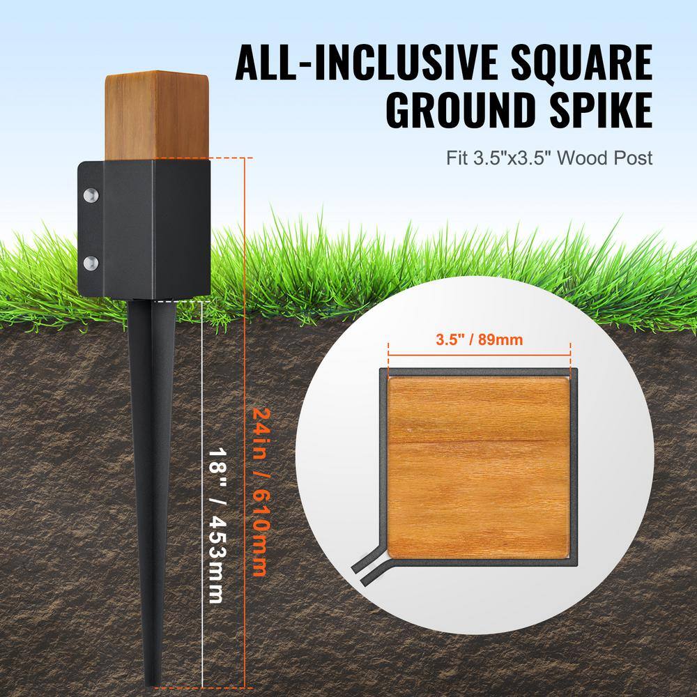 VEVOR Fence Post Anchor Ground Spike 4 Pack 24 x 4 x 4 in. Outer Diameter 3.5 x 3.5 in. Inner Diameter Powder Coated Post