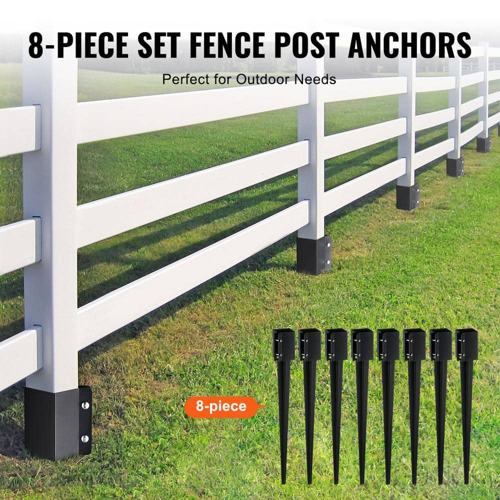 VEVOR Fence Post Anchor Ground Spike 8-Pack 36 in. x 4 in. x 4 in. Outer Diameter Metal Black Powder Coated Post Stake Ground.