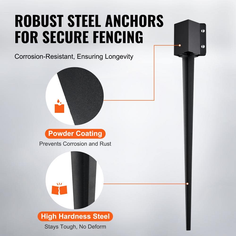 VEVOR Fence Post Anchor Ground Spike 8-Pack 36 in. x 4 in. x 4 in. Outer Diameter Metal Black Powder Coated Post Stake Ground.