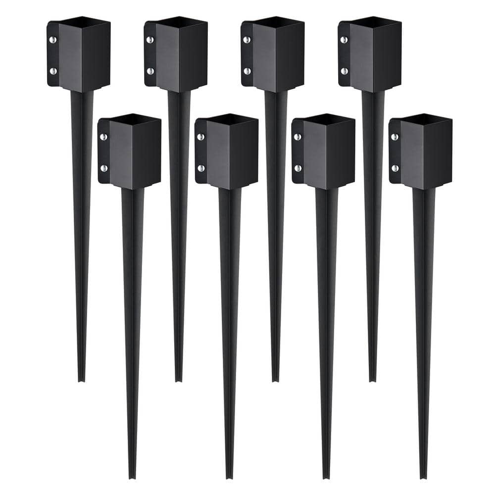 VEVOR Fence Post Anchor Ground Spike 8-Pack 36 in. x 4 in. x 4 in. Outer Diameter Metal Black Powder Coated Post Stake Ground.