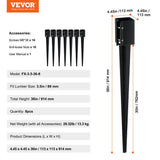 VEVOR Fence Post Anchor Ground Spike 8-Pack 36 in. x 4 in. x 4 in. Outer Diameter Metal Black Powder Coated Post Stake Ground.