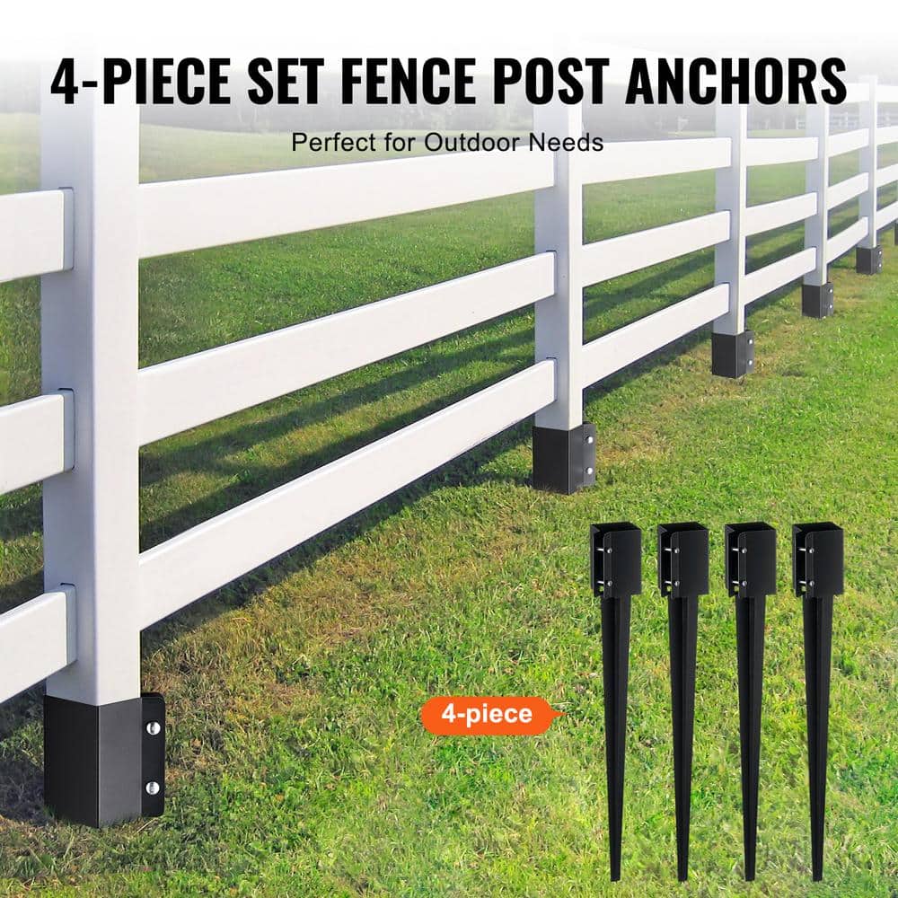 VEVOR Fence Post Anchor Ground, 4-Pack 36 in. L x 4 in. W x 4 in. H Outer Diameter, Metal Powder Coated Post Stake Ground