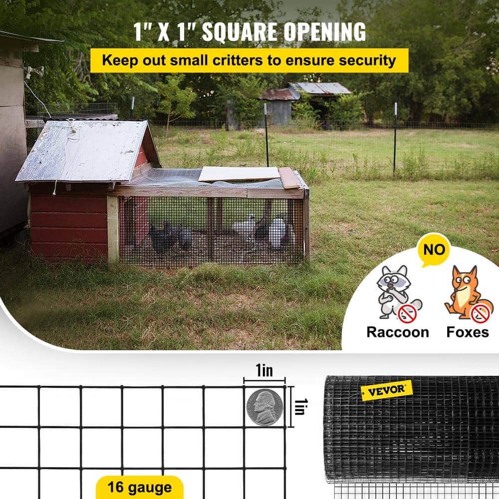 VEVOR Hardware Cloth 24 in. x 50 ft. Galvanized Steel Vinyl Coated 16-Gauge Chicken Wire Fencing for Garden Fencing