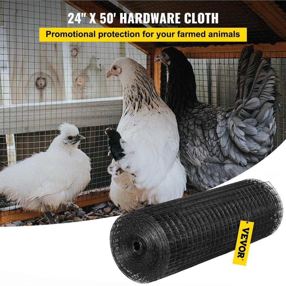 VEVOR Hardware Cloth 24 in. x 50 ft. Galvanized Steel Vinyl Coated 16-Gauge Chicken Wire Fencing for Garden Fencing