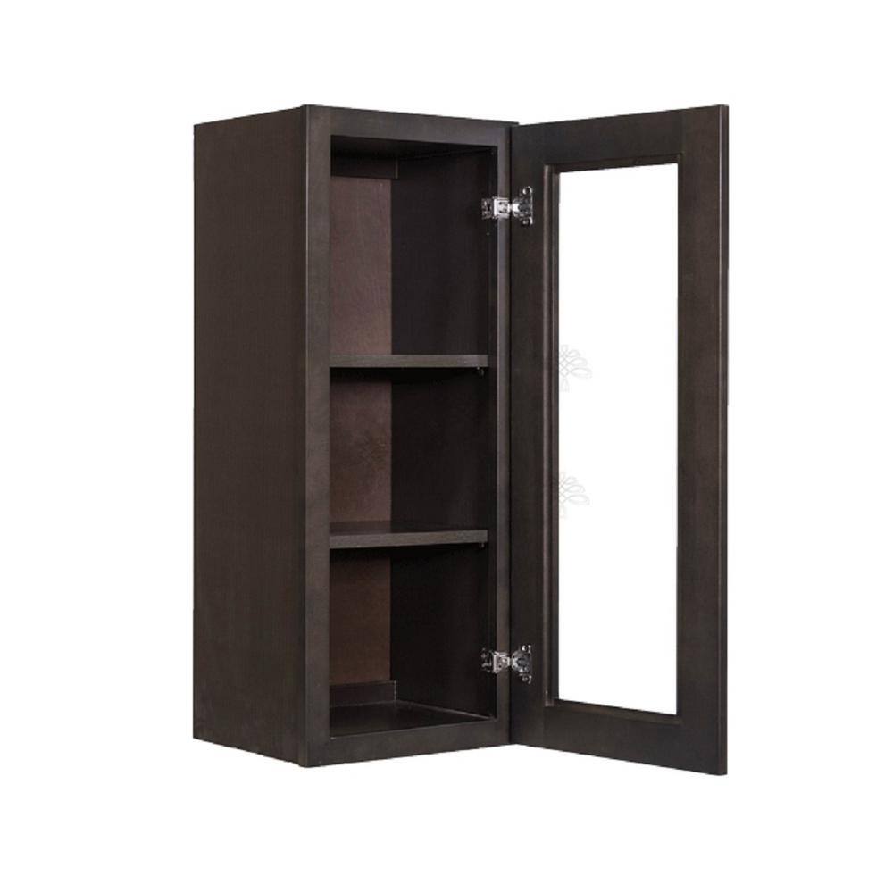 LIFEART CABINETRY Lancaster Shaker Assembled 15 in. x 36 in. x 12 in. Wall Mullion Door Cabinet with 1 Door 2 Shelves in Vintage Charcoal