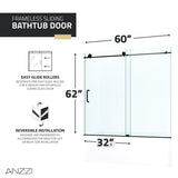 ANZZI Raymore 60 in. x 62 in. Frameless Sliding Bathtub Door in Polished Chrome