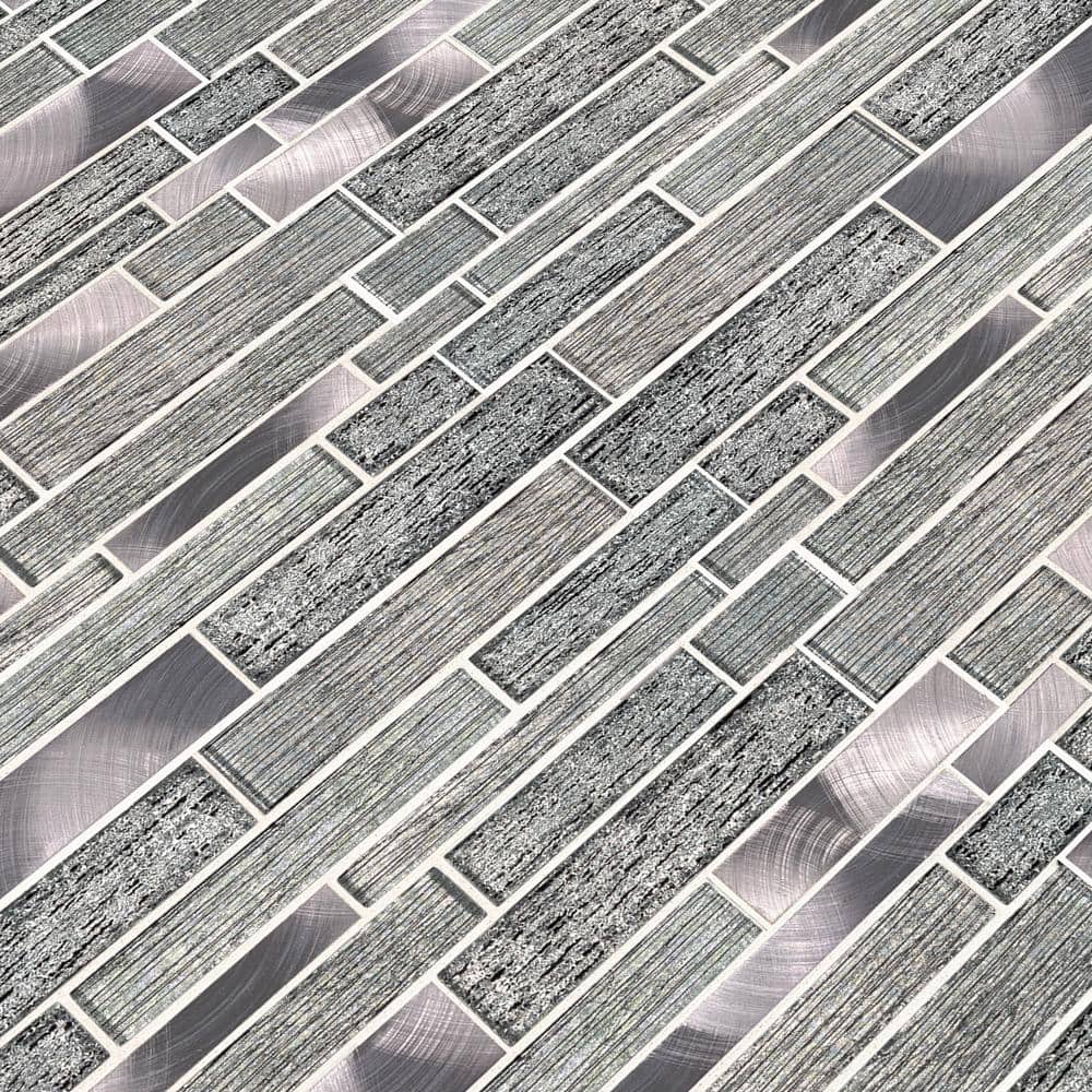 MS International Volcanic Luxe Interlocking 12 x 12 Glass/Metal Mosaic Wall Tile, Mesh-Mounted