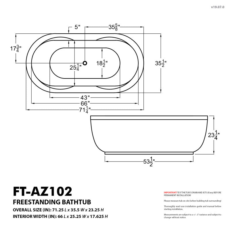 ANZZI Lori 72 in. Acrylic Flatbottom Whirlpool and Air Bathtub, White