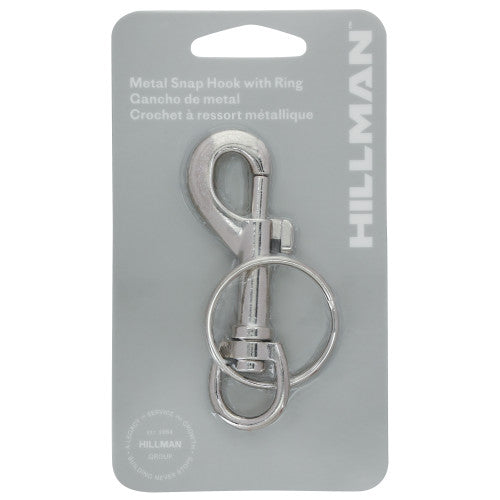 Hillman Metal Snap Hook with Key Ring, Silver Finish