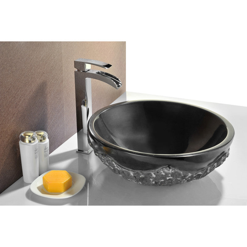 ANZZI Diver Vessel Sink in Black Jade, 16.5 in. Round, 5.5 in. H