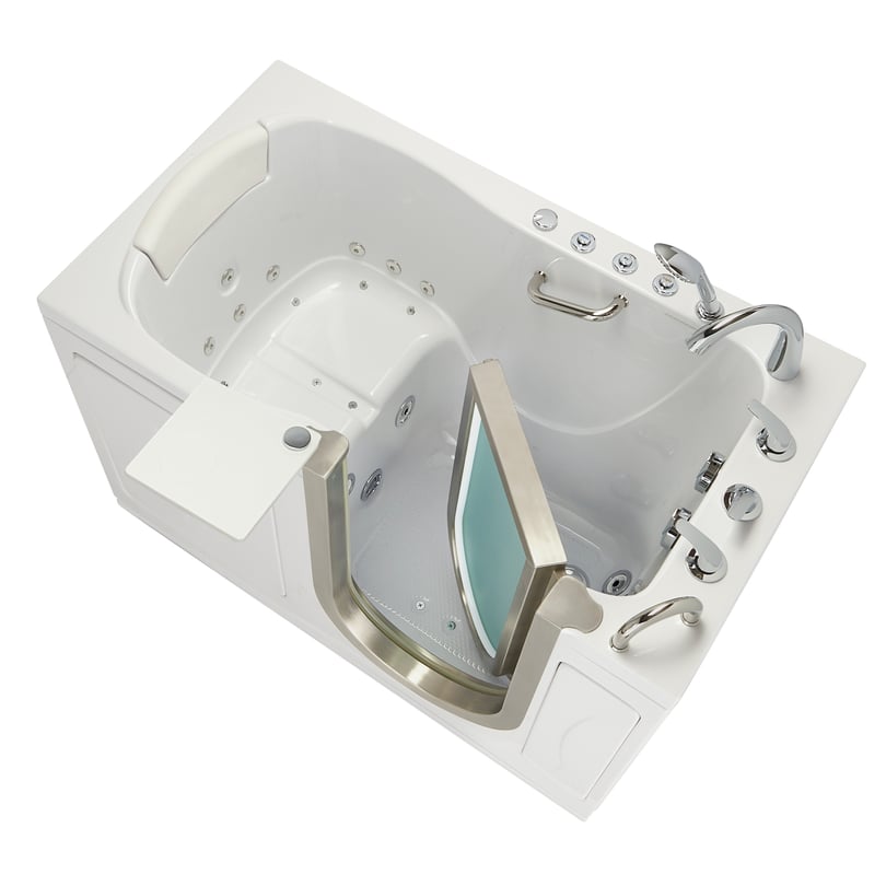 Ella Elite 52 in. Walk-In Whirlpool & Air Bath Tub, White, Right-Hand Door, Thermostatic Faucet, Dual Drain, Shower Screen