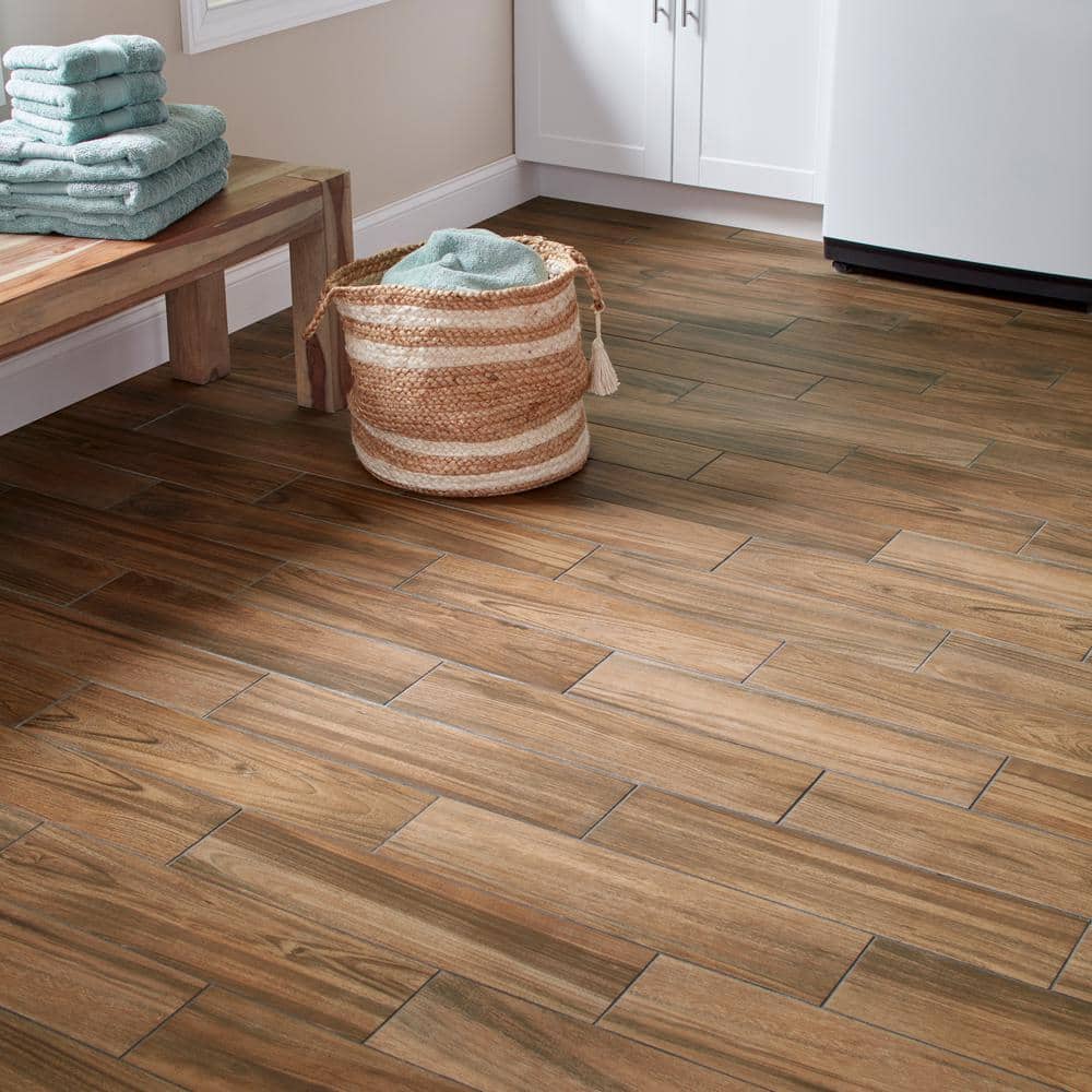 Daltile Baker Wood 6 in. x 24 in. Walnut Glazed Porcelain Floor and Wall Tile (14.55 sq. ft./Case)