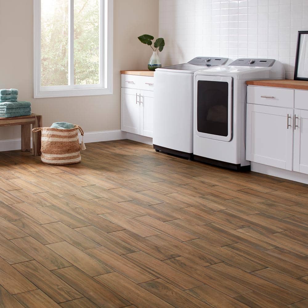 Daltile Baker Wood 6 in. x 24 in. Walnut Glazed Porcelain Floor and Wall Tile (14.55 sq. ft./Case)