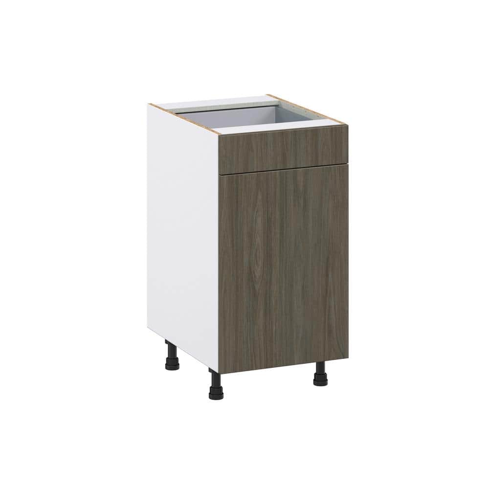J COLLECTION 18 in. W x 34.5 in. H x 24 in. D Medora Textured Slab Walnut Assembled 2 Waste Bins Pullout and 1-Drawer Kitchen Cabinet