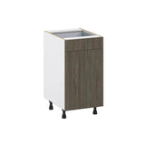 J COLLECTION 18 in. W x 34.5 in. H x 24 in. D Medora Textured Slab Walnut Assembled 2 Waste Bins Pullout and 1-Drawer Kitchen Cabinet