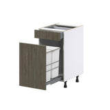 J COLLECTION 18 in. W x 34.5 in. H x 24 in. D Medora Textured Slab Walnut Assembled 2 Waste Bins Pullout and 1-Drawer Kitchen Cabinet
