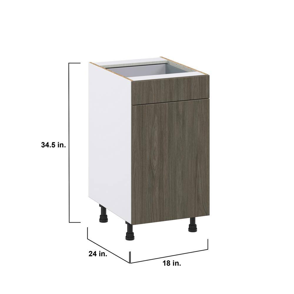 J COLLECTION 18 in. W x 34.5 in. H x 24 in. D Medora Textured Slab Walnut Assembled 2 Waste Bins Pullout and 1-Drawer Kitchen Cabinet