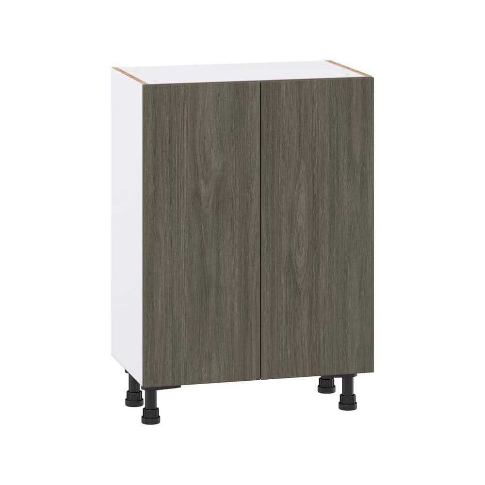 J COLLECTION Medora textured 24 in. W x 34.5 in. H x 14 in. D in Slab Walnut Assembled Shallow Base Kitchen Cabinet with 2 Doors