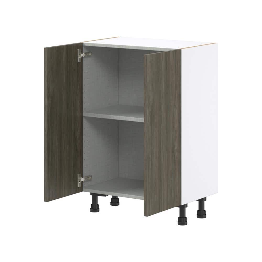 J COLLECTION Medora textured 24 in. W x 34.5 in. H x 14 in. D in Slab Walnut Assembled Shallow Base Kitchen Cabinet with 2 Doors