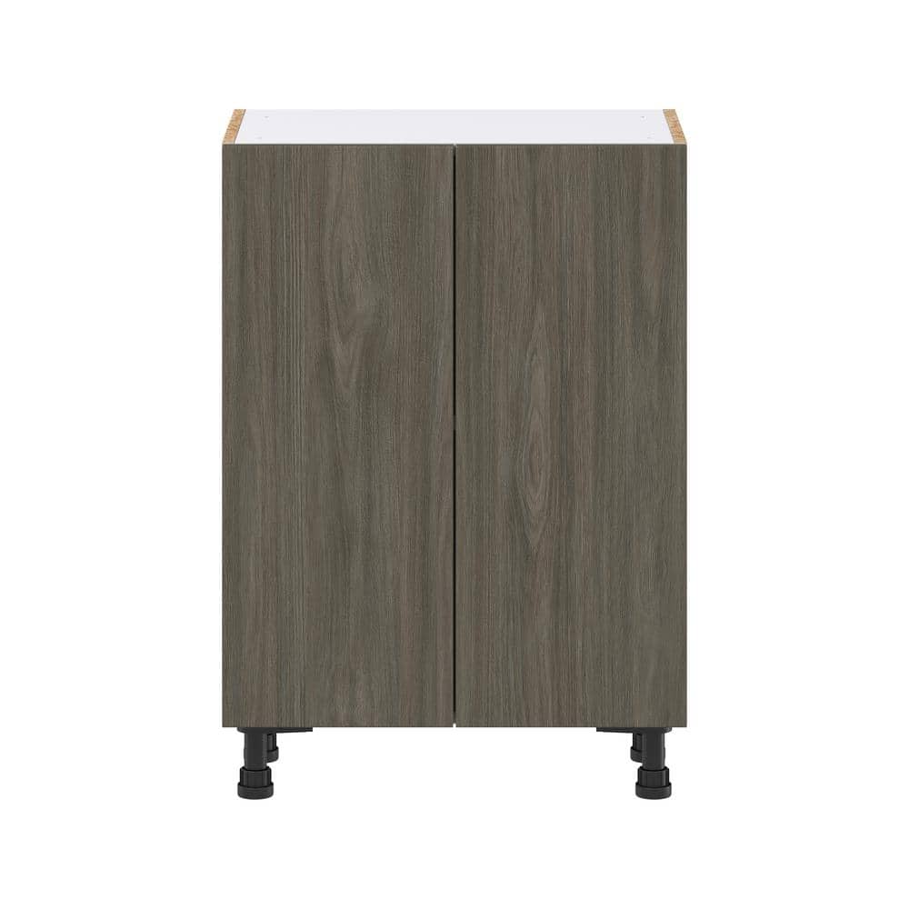 J COLLECTION Medora textured 24 in. W x 34.5 in. H x 14 in. D in Slab Walnut Assembled Shallow Base Kitchen Cabinet with 2 Doors