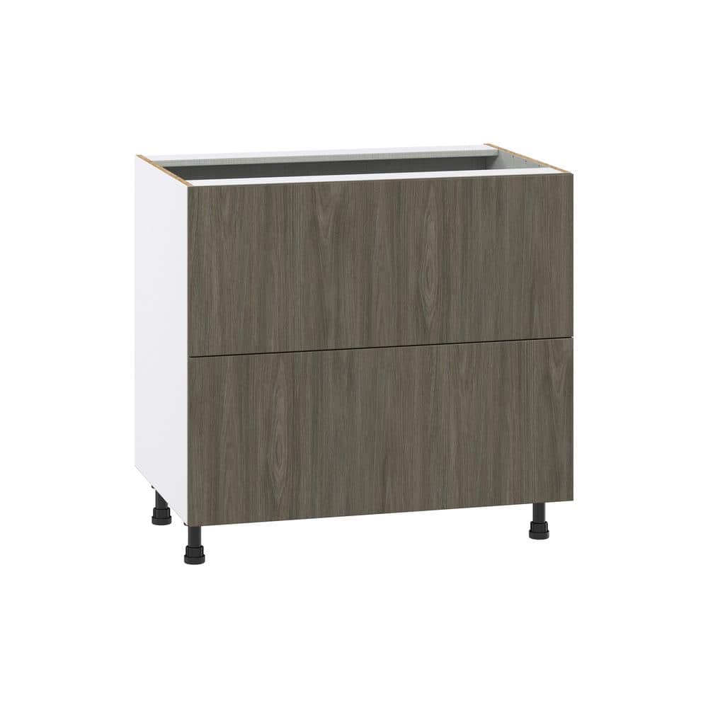 J COLLECTION Medora Textured 36 in. W x 34.5 in. H x 24 in. D in Slab Walnut Assembled Base Kitchen Cabinet with 2 Drawers