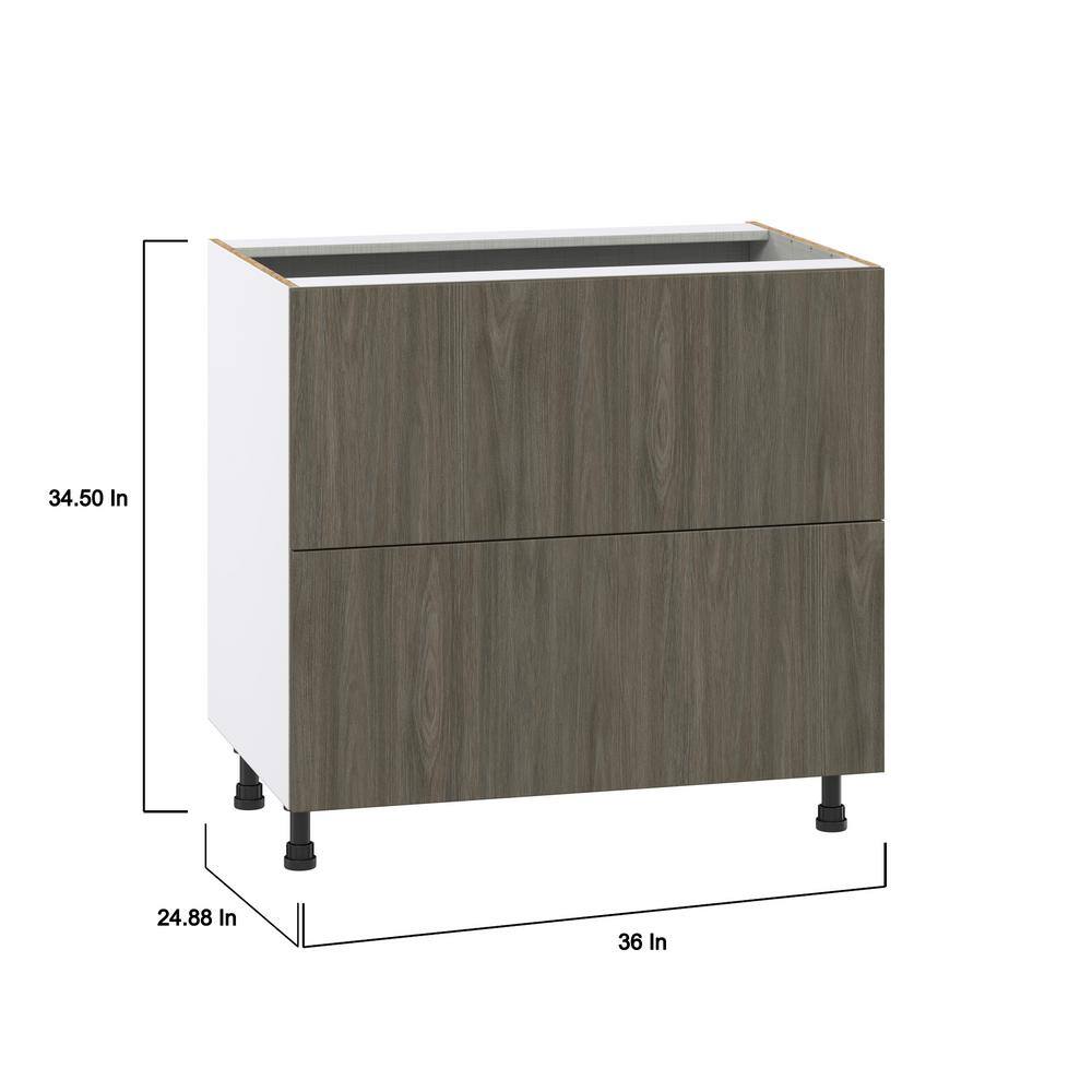 J COLLECTION Medora Textured 36 in. W x 34.5 in. H x 24 in. D in Slab Walnut Assembled Base Kitchen Cabinet with 2 Drawers
