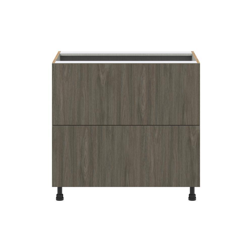 J COLLECTION Medora Textured 36 in. W x 34.5 in. H x 24 in. D in Slab Walnut Assembled Base Kitchen Cabinet with 2 Drawers