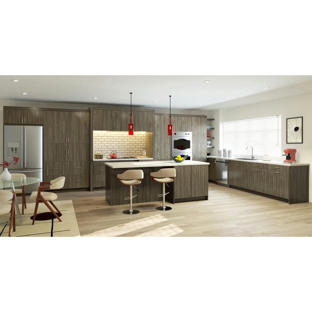 J COLLECTION 30 in. W x 34.5 in. H x 24 in. D Medora textured Slab Walnut Assembled Base Kitchen Cabinet with Three 10 in. Drawers