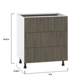 J COLLECTION 30 in. W x 34.5 in. H x 24 in. D Medora textured Slab Walnut Assembled Base Kitchen Cabinet with Three 10 in. Drawers