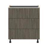 J COLLECTION 30 in. W x 34.5 in. H x 24 in. D Medora textured Slab Walnut Assembled Base Kitchen Cabinet with Three 10 in. Drawers