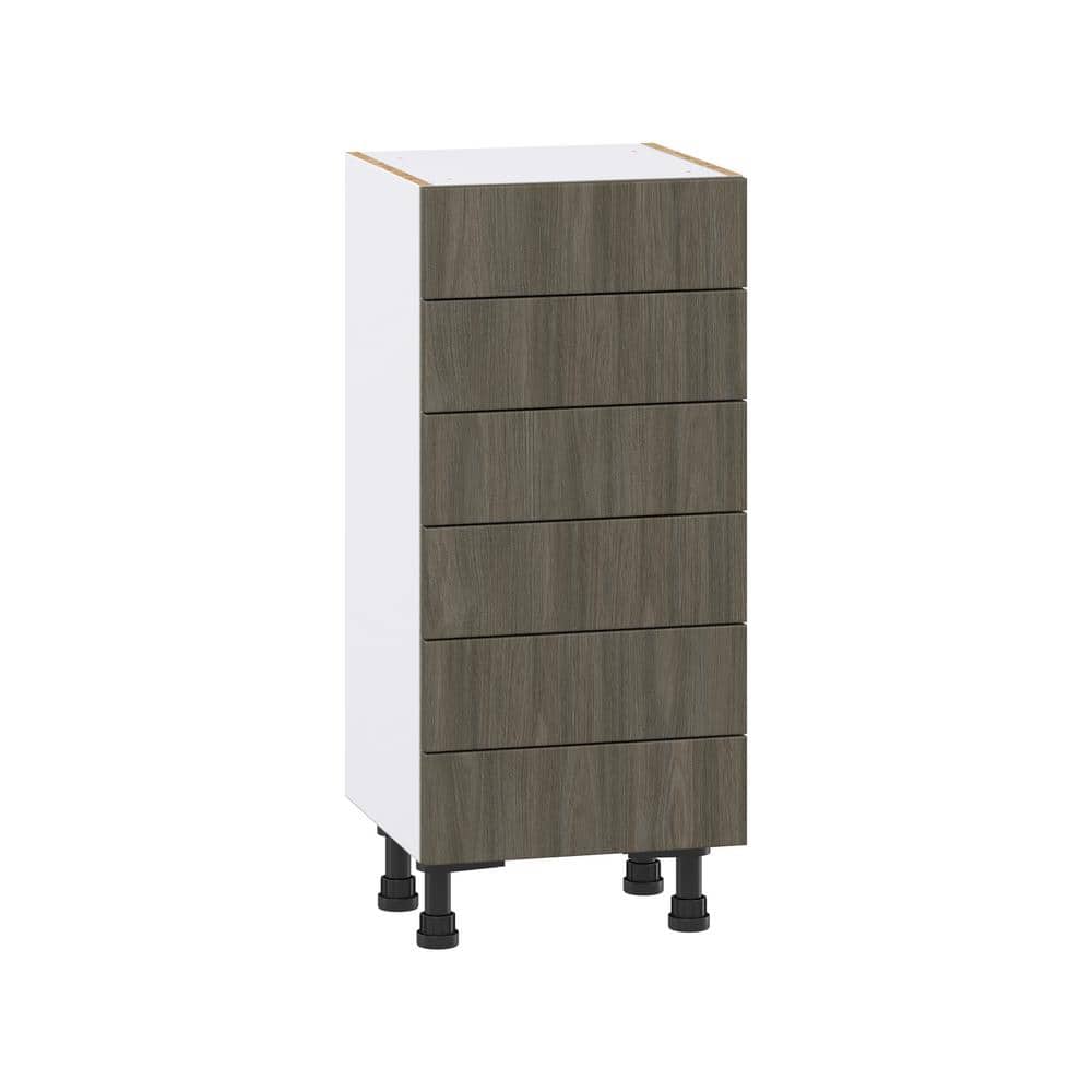 J COLLECTION 15 in. W x 34.5 in. H x 14 in. D Medora textured Slab Walnut Assembled Shallow Base Kitchen Cabinet with 6 Drawers