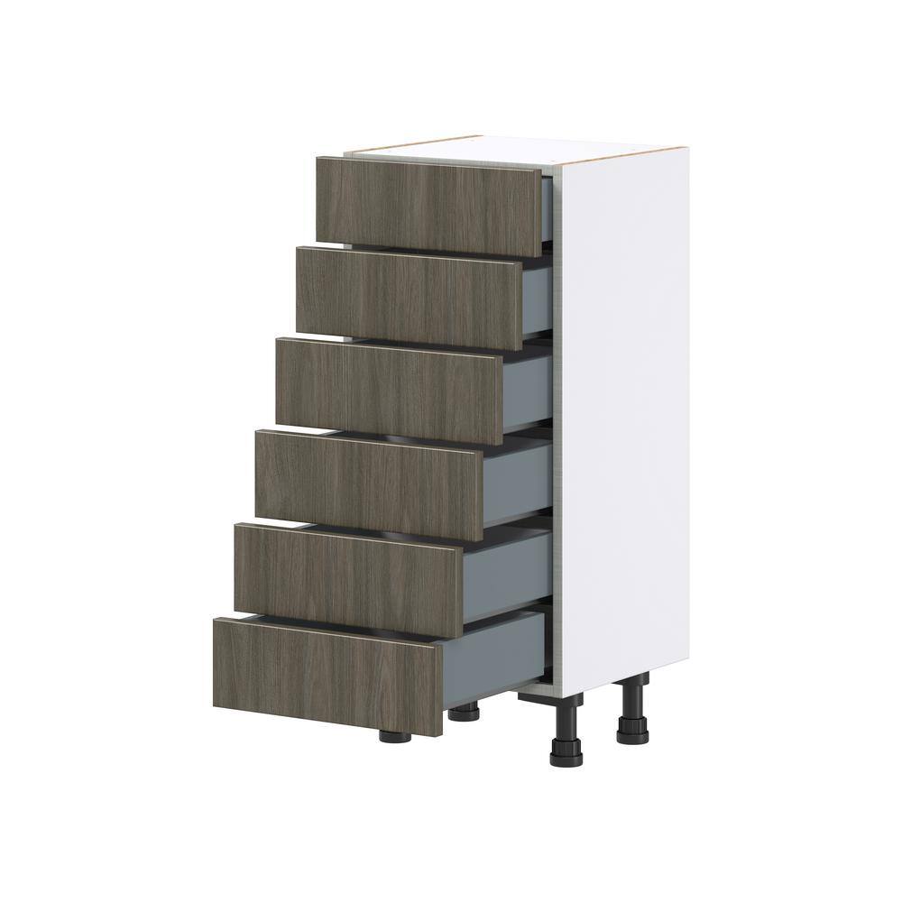 J COLLECTION 15 in. W x 34.5 in. H x 14 in. D Medora textured Slab Walnut Assembled Shallow Base Kitchen Cabinet with 6 Drawers