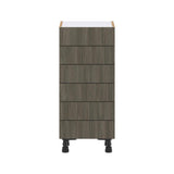 J COLLECTION 15 in. W x 34.5 in. H x 14 in. D Medora textured Slab Walnut Assembled Shallow Base Kitchen Cabinet with 6 Drawers