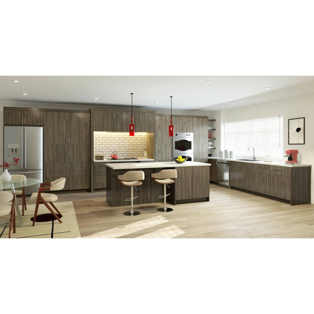 J COLLECTION 24 in. W x 34.5 in. H x 14 in. D Medora textured Slab Walnut Assembled Shallow Base Kitchen Cabinet with 6 Drawers