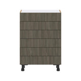 J COLLECTION 24 in. W x 34.5 in. H x 14 in. D Medora textured Slab Walnut Assembled Shallow Base Kitchen Cabinet with 6 Drawers