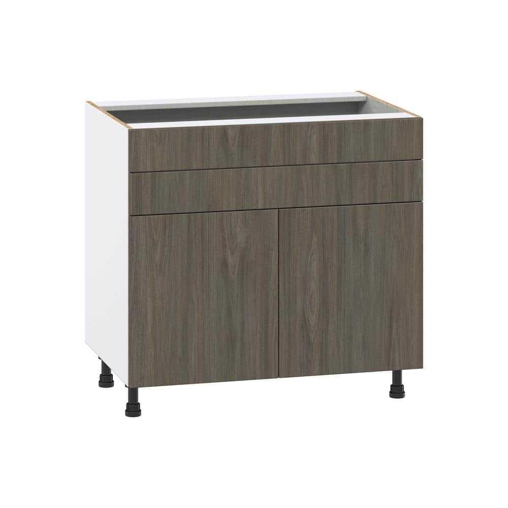 J COLLECTION Medora textured 36 in. W x 34.5 in. H x 24 in. D in Slab Walnut Assembled Base Kitchen Cabinet for Cooktop