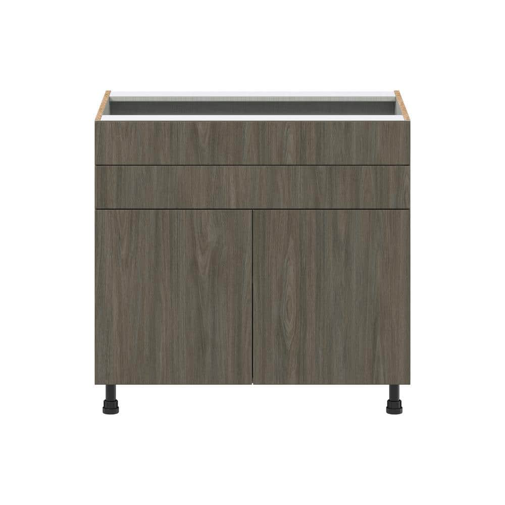 J COLLECTION Medora textured 36 in. W x 34.5 in. H x 24 in. D in Slab Walnut Assembled Base Kitchen Cabinet for Cooktop
