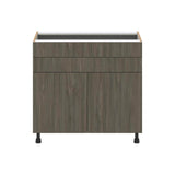 J COLLECTION Medora textured 36 in. W x 34.5 in. H x 24 in. D in Slab Walnut Assembled Base Kitchen Cabinet for Cooktop