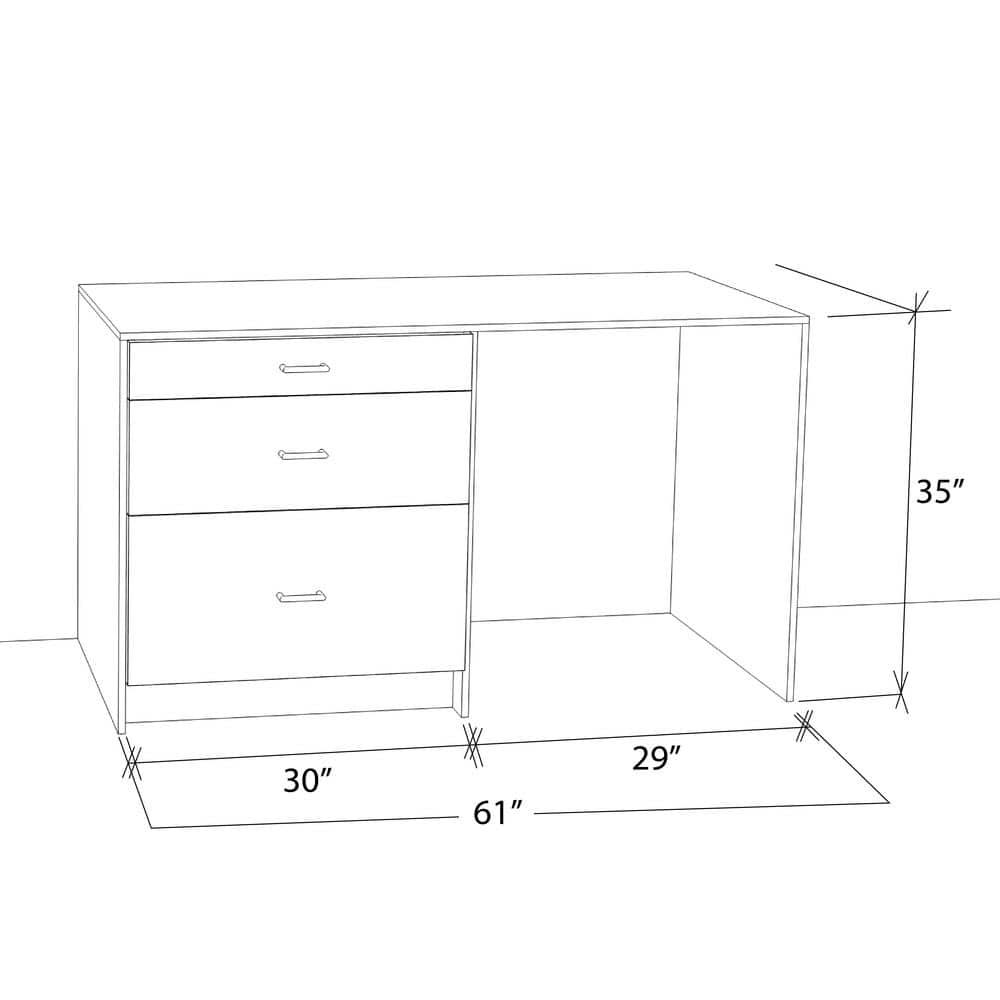 J COLLECTION Medora 61.5 in. W x 34.5 in. H x 24 in. D Textured Slab Walnut Simple Desk Bundle