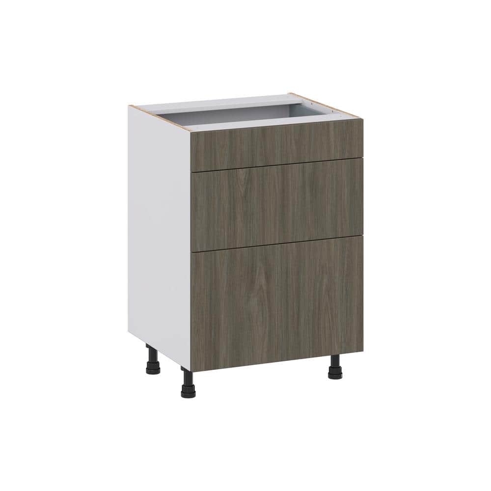 J COLLECTION Medora Textured Slab Walnut Assembled 24 in. W x 34.5 in. H x 21 in. D Vanity 3 Drawers Base Kitchen Cabinet