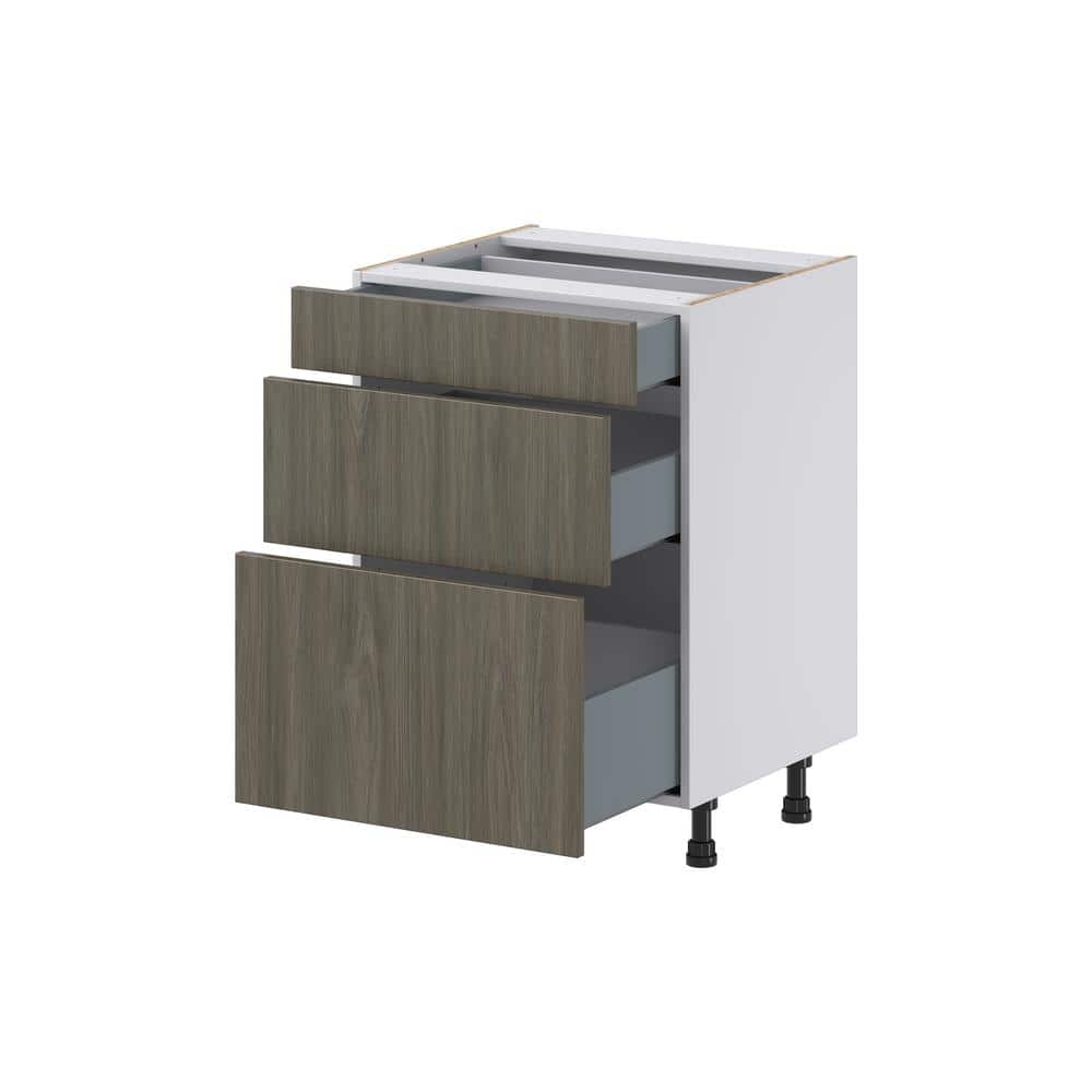 J COLLECTION Medora Textured Slab Walnut Assembled 24 in. W x 34.5 in. H x 21 in. D Vanity 3 Drawers Base Kitchen Cabinet