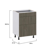 J COLLECTION Medora Textured Slab Walnut Assembled 24 in. W x 34.5 in. H x 21 in. D Vanity 3 Drawers Base Kitchen Cabinet