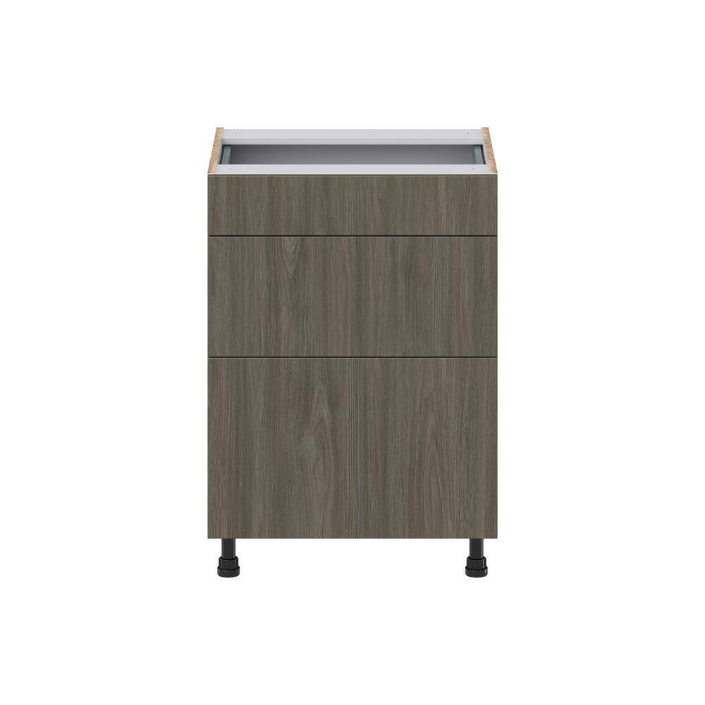 J COLLECTION Medora Textured Slab Walnut Assembled 24 in. W x 34.5 in. H x 21 in. D Vanity 3 Drawers Base Kitchen Cabinet