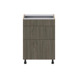 J COLLECTION Medora Textured Slab Walnut Assembled 24 in. W x 34.5 in. H x 21 in. D Vanity 3 Drawers Base Kitchen Cabinet