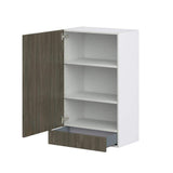 J COLLECTION Medora Textured 24 in. W x 40 in. H x 14 in. D Slab Walnut Assembled Wall Kitchen Cabinet with 1-Draw